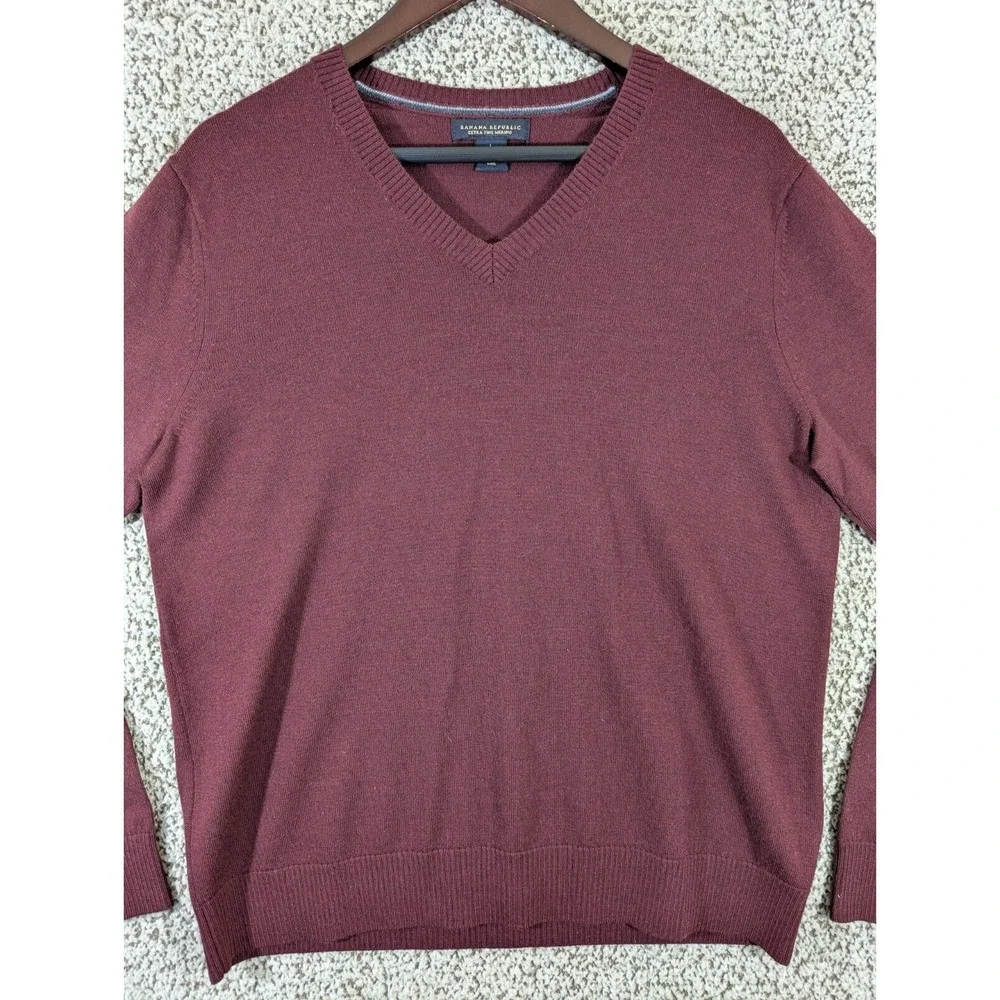 Banana Republic‎ Mens Large Red 100% Italian Merino Wool Sweater Modern Classic